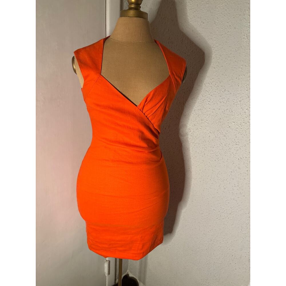 Nicole Miller Orange Midi Cocktail Sheath Dress 0 Linen Corporate Siren Summer